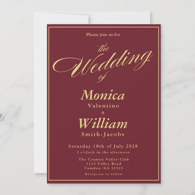 Faire-part de mariage à typographie Script Bourgog (Devant)