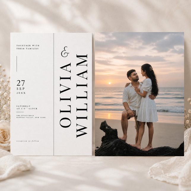 Faire-part de mariage à typographie verticale avec (Créateur téléchargé)