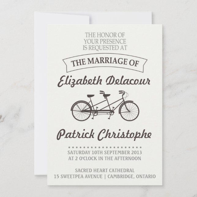 Faire-part de mariage à vélo jumeau typographique  (Devant)