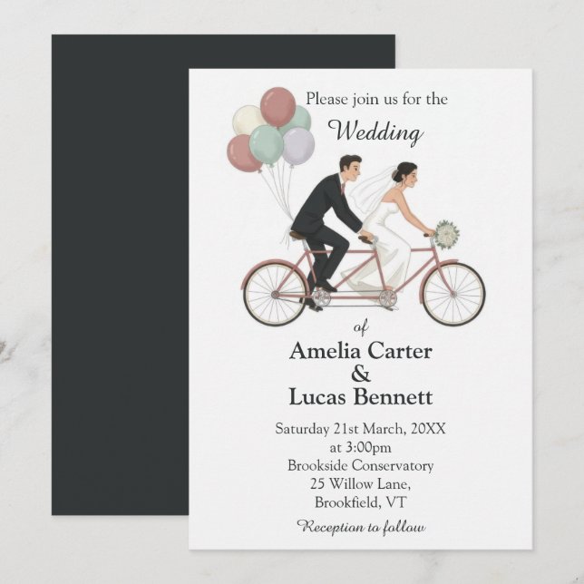 Faire-part de mariage à vélo tandem (Devant / Derrière)