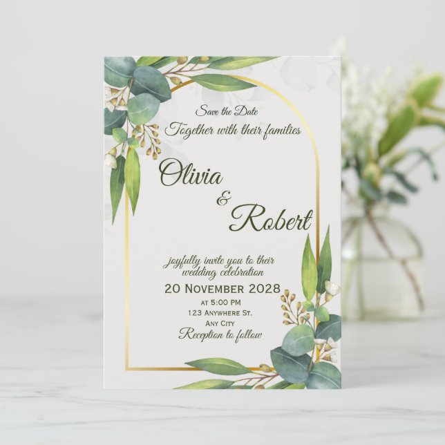 Faire-part de mariage à verdure minimale Arche dor (Debout devant)