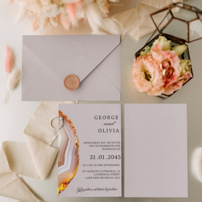 Faire-Part de Mariage Abstrait en Agate Tranchée (Créateur téléchargé)