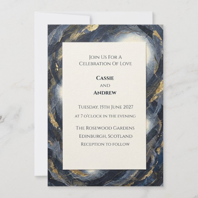 Faire-part de mariage abstrait en marbre d'agate d (Devant)