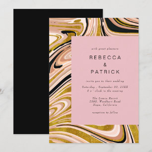 Faire-part de mariage Abstrait en marbre doré et b