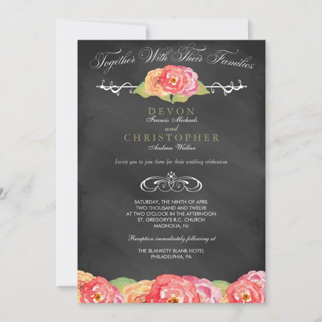 Faire-part de mariage Abstrait Floral Chalkboard (Devant)