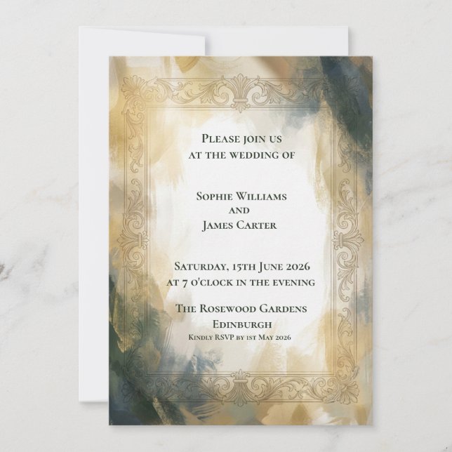Faire-part de mariage abstrait or marine (Devant)