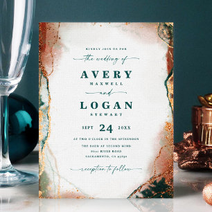 Faire-part de mariage abstrait sarcelle et cuivre