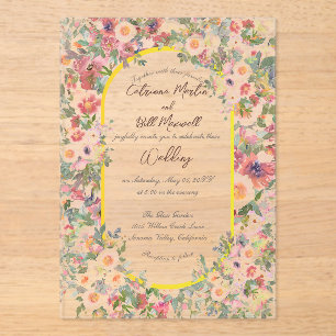 Faire-part de mariage acrylique en fleurs botaniqu