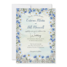 Faire-part de mariage acrylique Fleur sauvage bleu