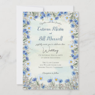 Faire-part de mariage acrylique Fleur sauvage bleu