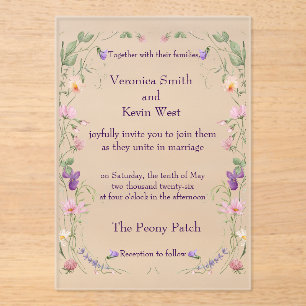 Faire-part de mariage acrylique Fleur sauvage cong