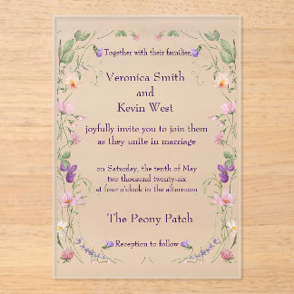 Faire-part de mariage acrylique Fleur sauvage cong