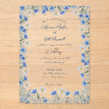 Faire-part de mariage acrylique floral bleu