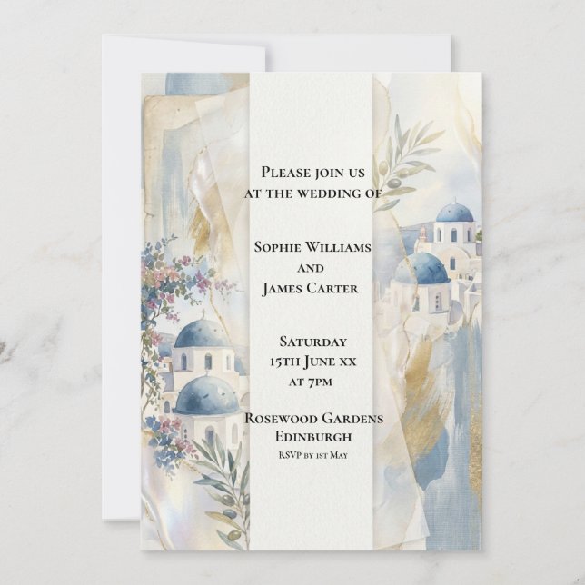 Faire-part de mariage Aegean Blue Santorini (Devant)