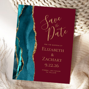 Faire-part de mariage Agate sarcelle Or Bourgogne