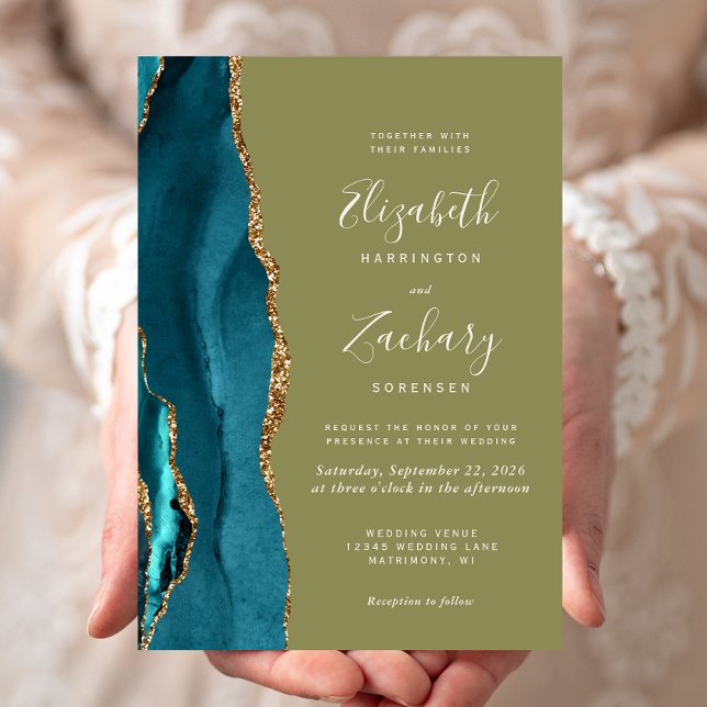 Faire-part de mariage Agate sarcelle Or Vert olive (Créateur téléchargé)