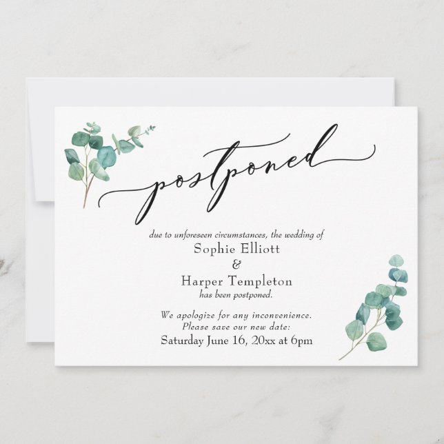 Faire-part de mariage ajourné Élégant Eucalyptus (Devant)