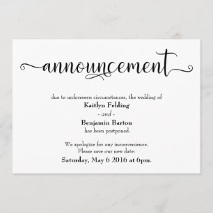 Faire-part de mariage ajourné en calligraphie