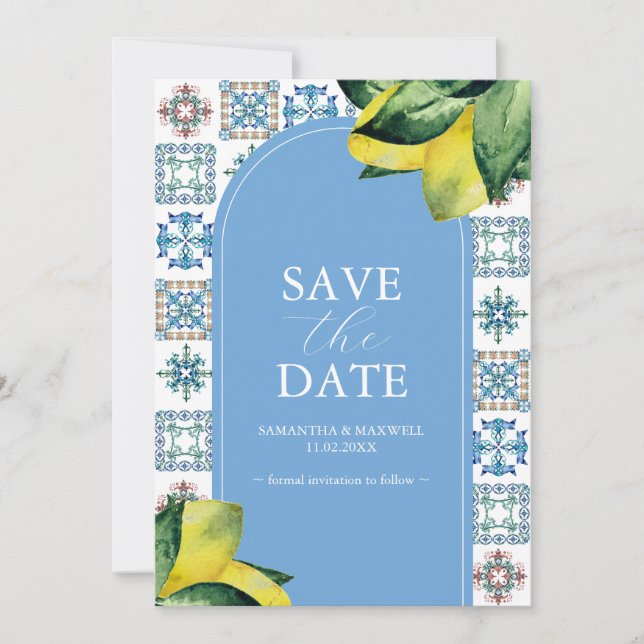 Faire-part de mariage Amalfi Lemon Blue et Jaune (Devant)