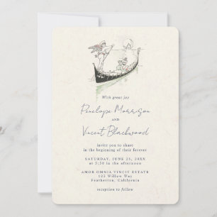 Faire-part de mariage amour Cupidon et gondole vin
