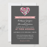 Faire-part de mariage Amour et Cœur Rose et Gris