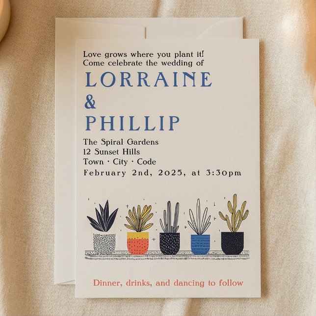 Faire-part de mariage amoureux plante (Fun house plant lover wedding invitation)