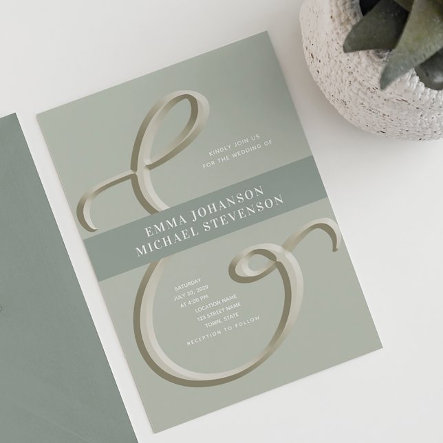 Faire-part de mariage Ampersand Or Vert Sauge (Créateur téléchargé)