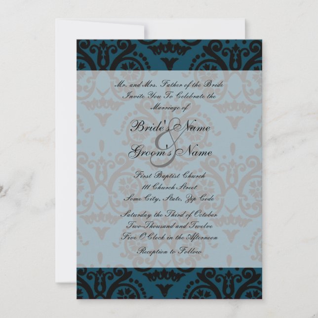 Faire-part de mariage anglais noir et bleu (Devant)