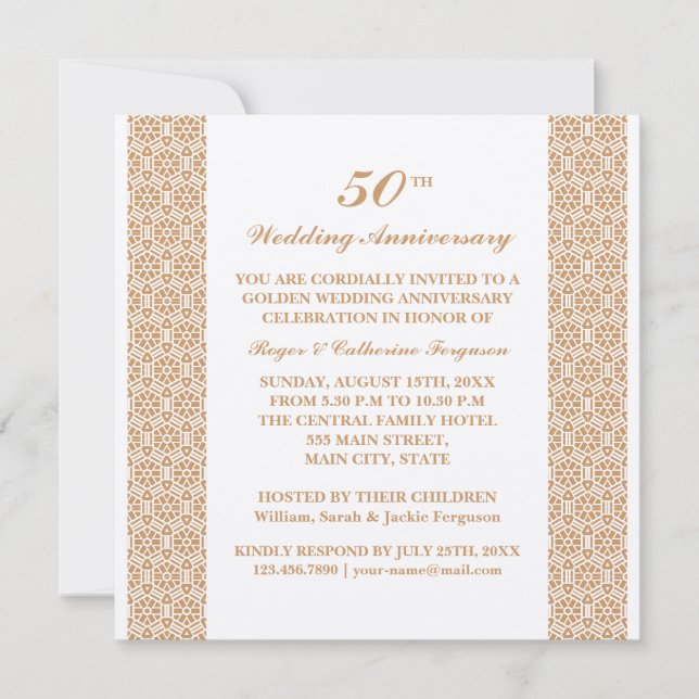 Faire-part de mariage anniversaire à motif orné (Devant)