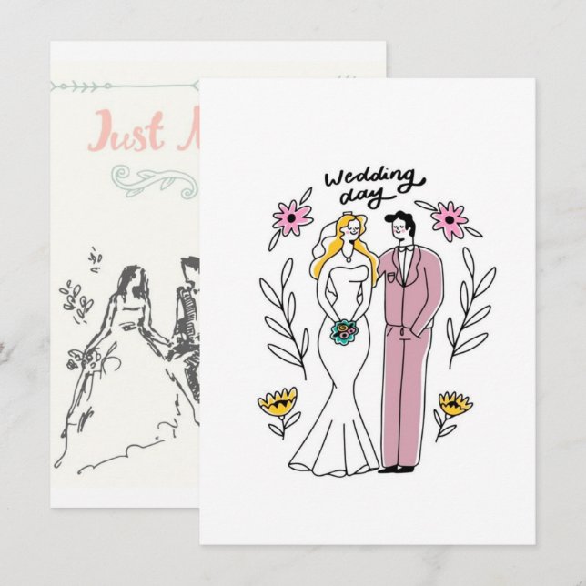 Faire-part de mariage anniversaire Vintage Sketch  (Devant / Derrière)