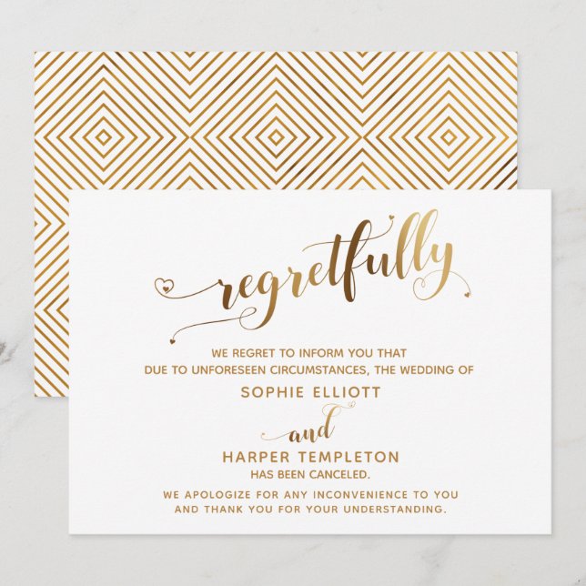Faire-part de mariage annulé avec regret en callig (Devant / Derrière)