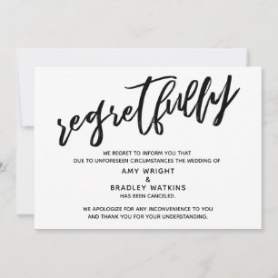 Faire-part de mariage annulé Regrets manuscrits