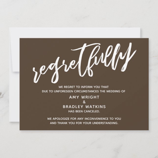 Faire-part de mariage annulé simple avec regrets R (Devant)