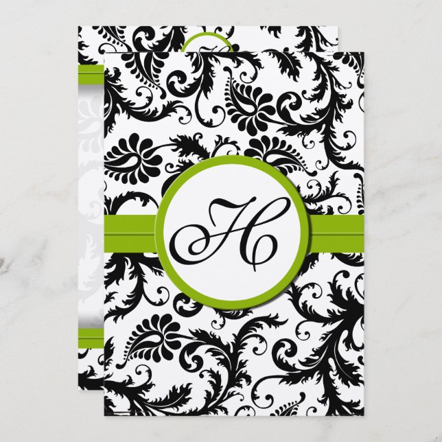 Faire-part de mariage Apple Green Damask Swils (Devant / Derrière)