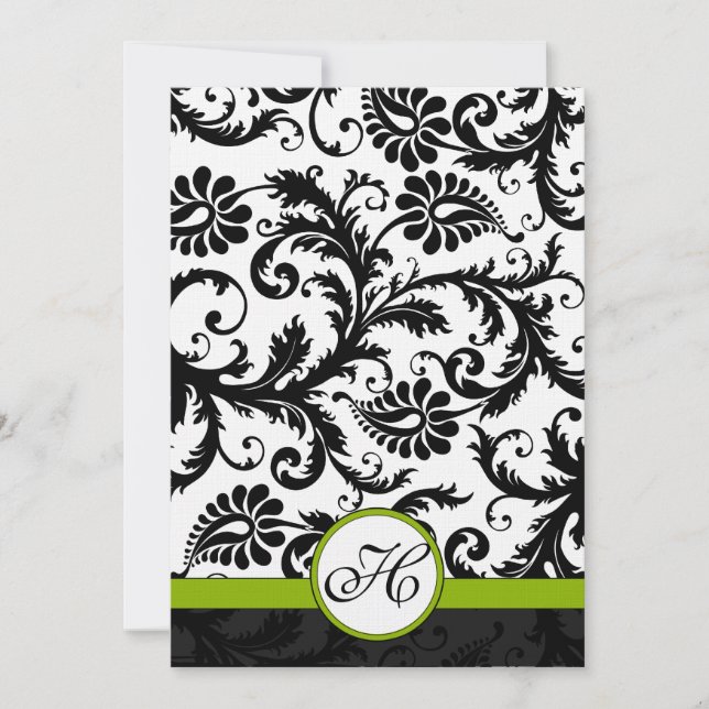 Faire-part de mariage Apple Green Damask Swils (Devant)