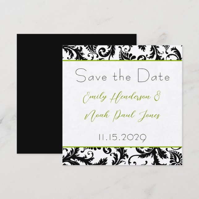 Faire-part de mariage Apple Green Damask Swirls (Devant / Derrière)