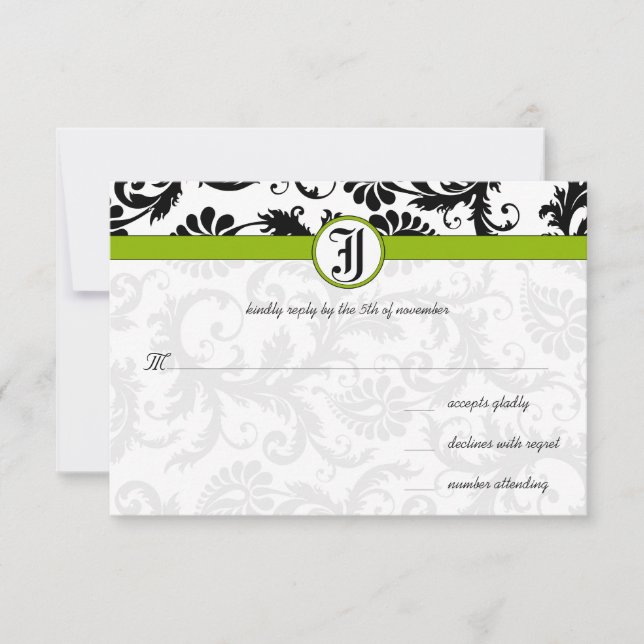 Faire-part de mariage Apple Green Damask Swirls (Devant)