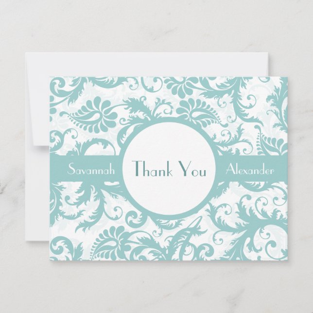 Faire-part de mariage Aqua Blue Damask (Devant)