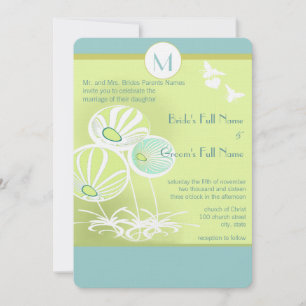 Faire-part de mariage Aqua Blue Flowers et abeille