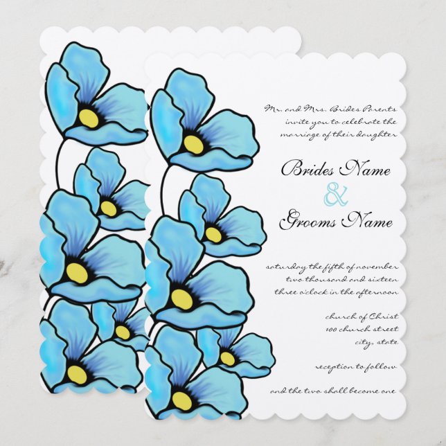 Faire-part de mariage Aqua Blue Poppy Flowers (Devant / Derrière)
