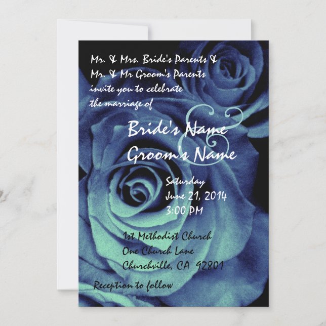Faire-part de mariage Aqua et Royal Blue Roses (Devant)