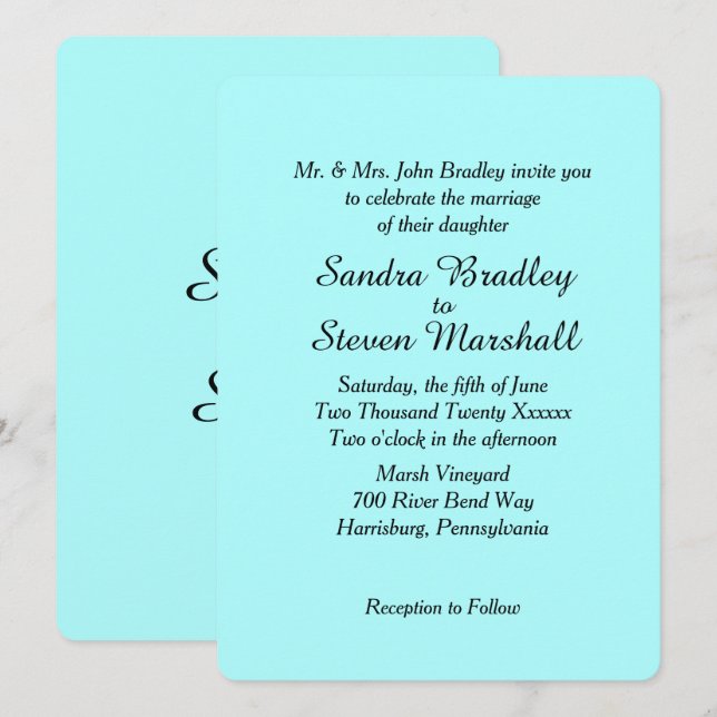 Faire-part de mariage Aqua Plain (Devant / Derrière)