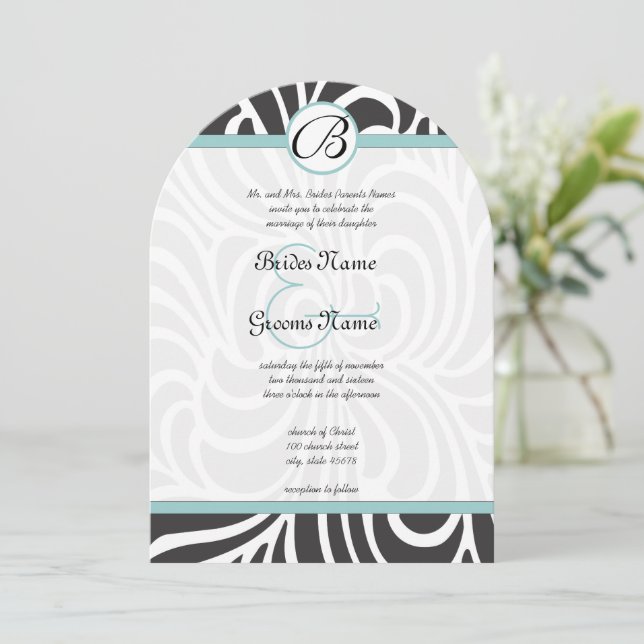 Faire-part de mariage Aqua Swirls (Debout devant)