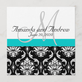 Faire-part de mariage Aqua Turquoise Black Damask
