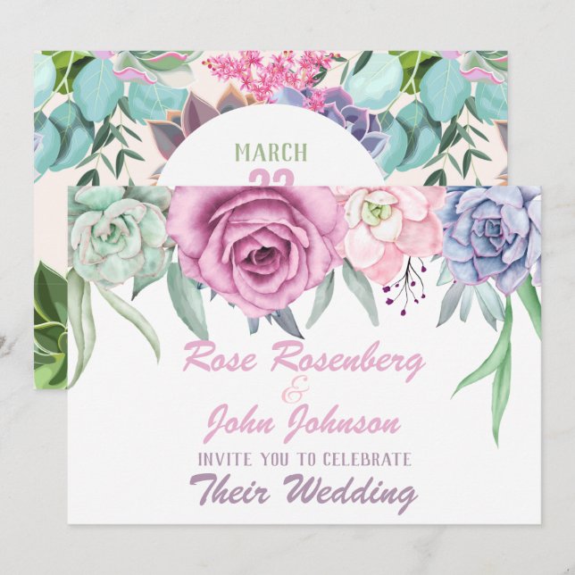 Faire-part de mariage aquarelle (Devant / Derrière)