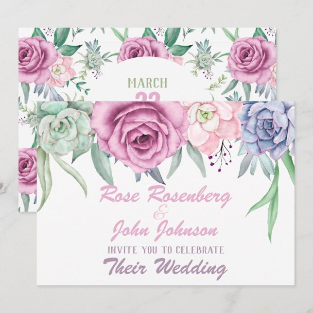 Faire-part de mariage aquarelle (Devant / Derrière)