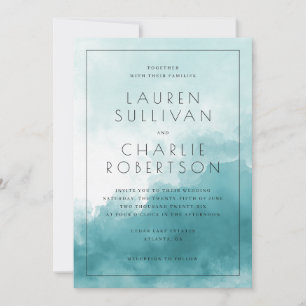Faire-part de mariage aquarelle à l'eau bleue sere