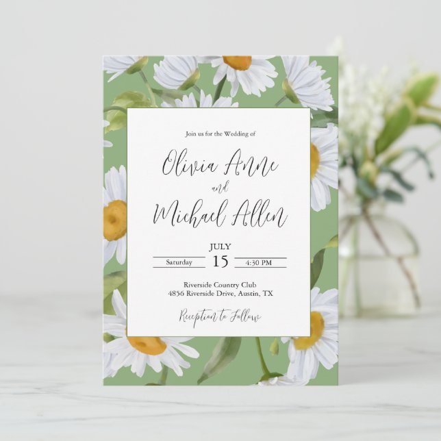 Faire-part de mariage aquarelle aux marguerites bl (Debout devant)