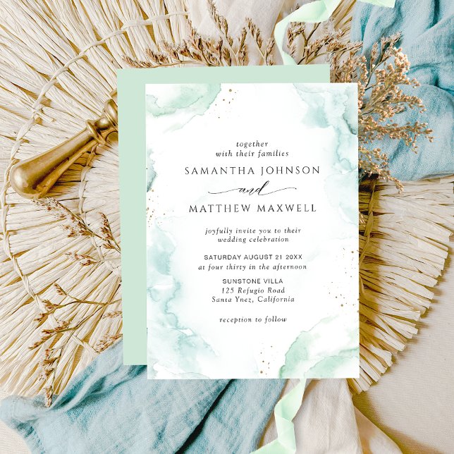 Faire-part de mariage aquarelle bleu et vert (Créateur téléchargé)