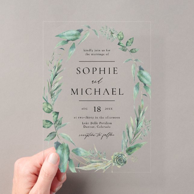 Faire-part de mariage aquarelle boho avec verdure  (In situ (ordinateur de poche))
